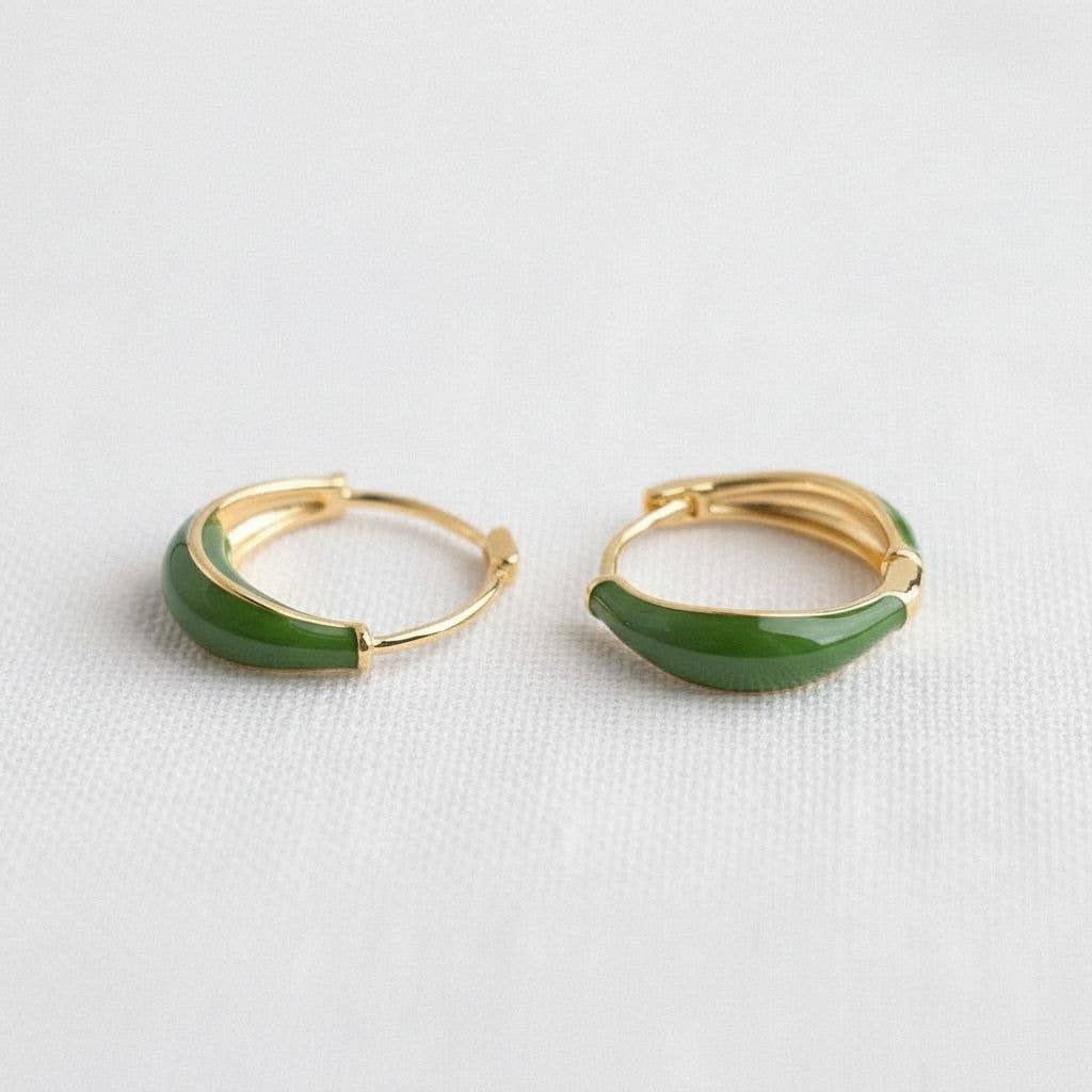 Green Enamel Mini Hoop Earrings