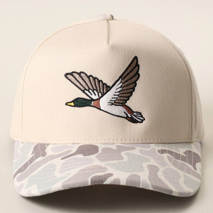 Flying Mallard Duck Embroidered Camo Brim Hat