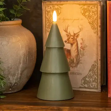 Dark Green 3D Flameless Smooth Tree Candle - 3 Sizes