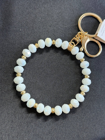 White and Gold Beaded Bangle Bracelet Keychain