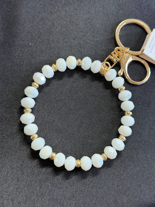 White and Gold Beaded Bangle Bracelet Keychain
