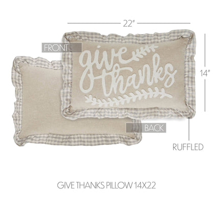 Give Thanks Gingham Ruffled Applique Throw Pillow - 22" x 14"