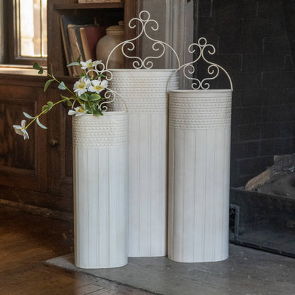 White Tall Scroll Buckets Metal - 3 Sizes