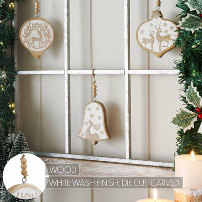 White Washed Winter Forest Deer Wooden Christmas Ornament - 3 Designs
