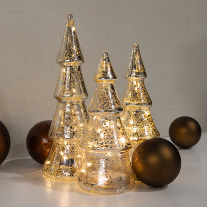 Silver Mercury Glass Lighted Trees with Timer - 3 Sizes