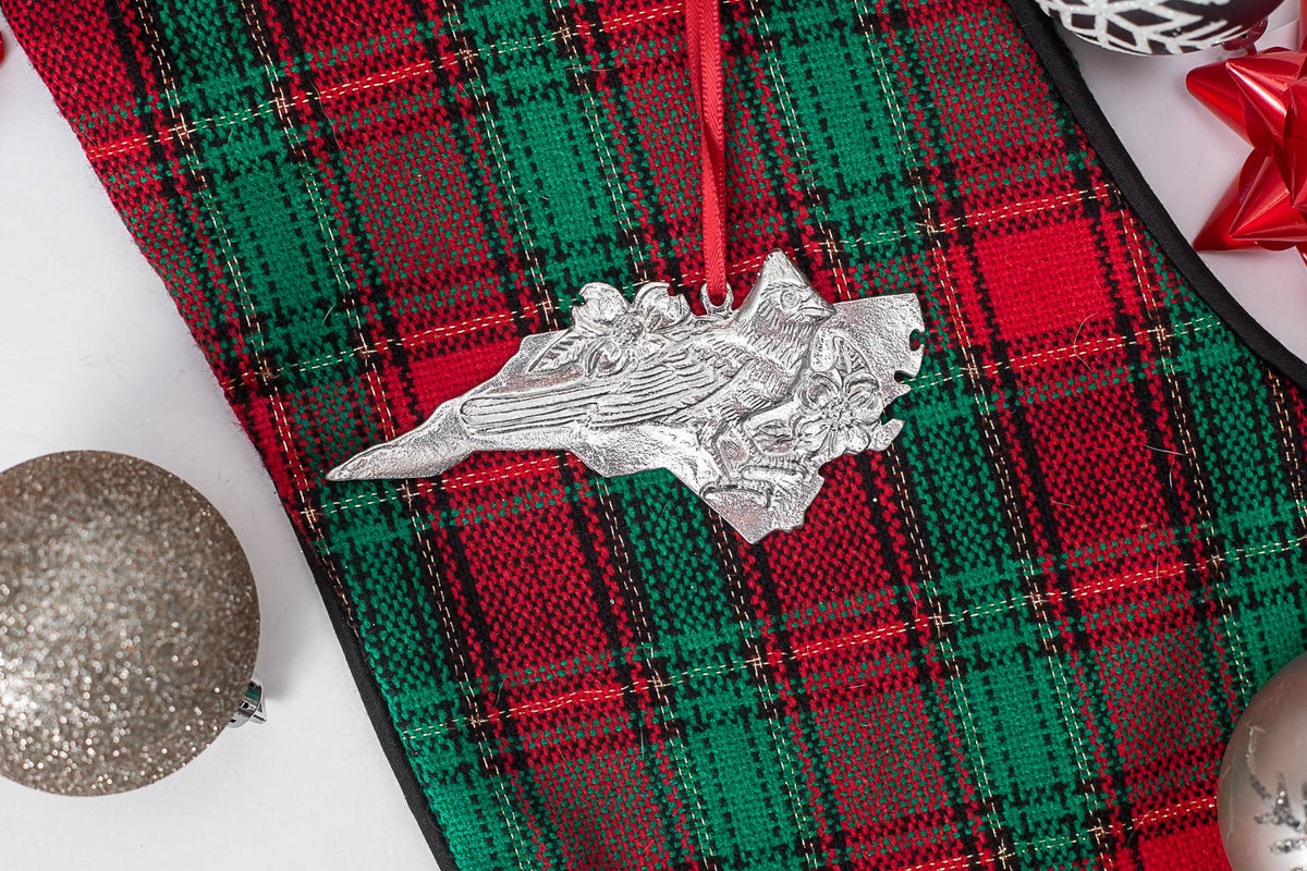 North Carolina Pewter Ornament - Cardinal & Dogwood