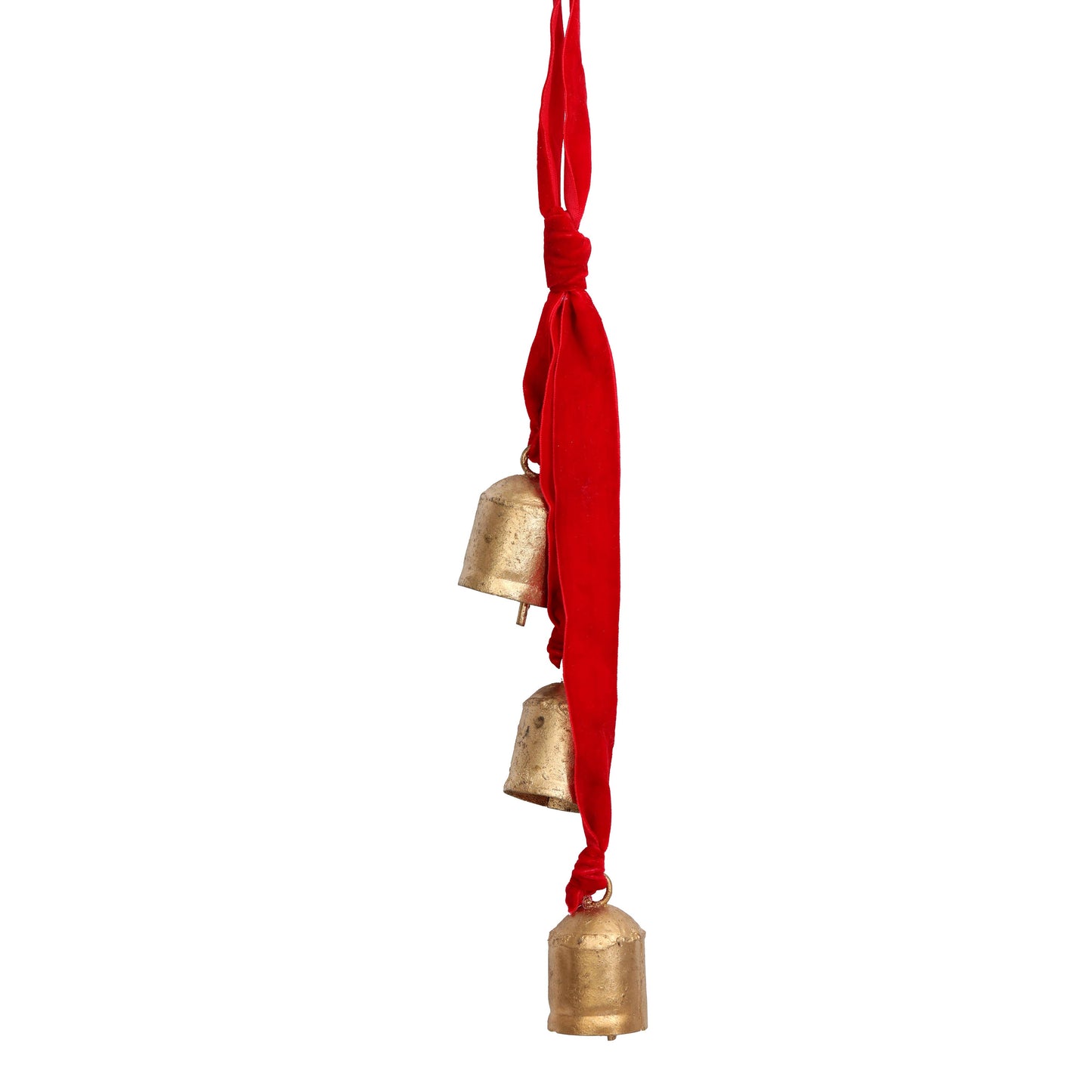 3 Gold Bells Hanging from Velvet Ribbon - Color Options