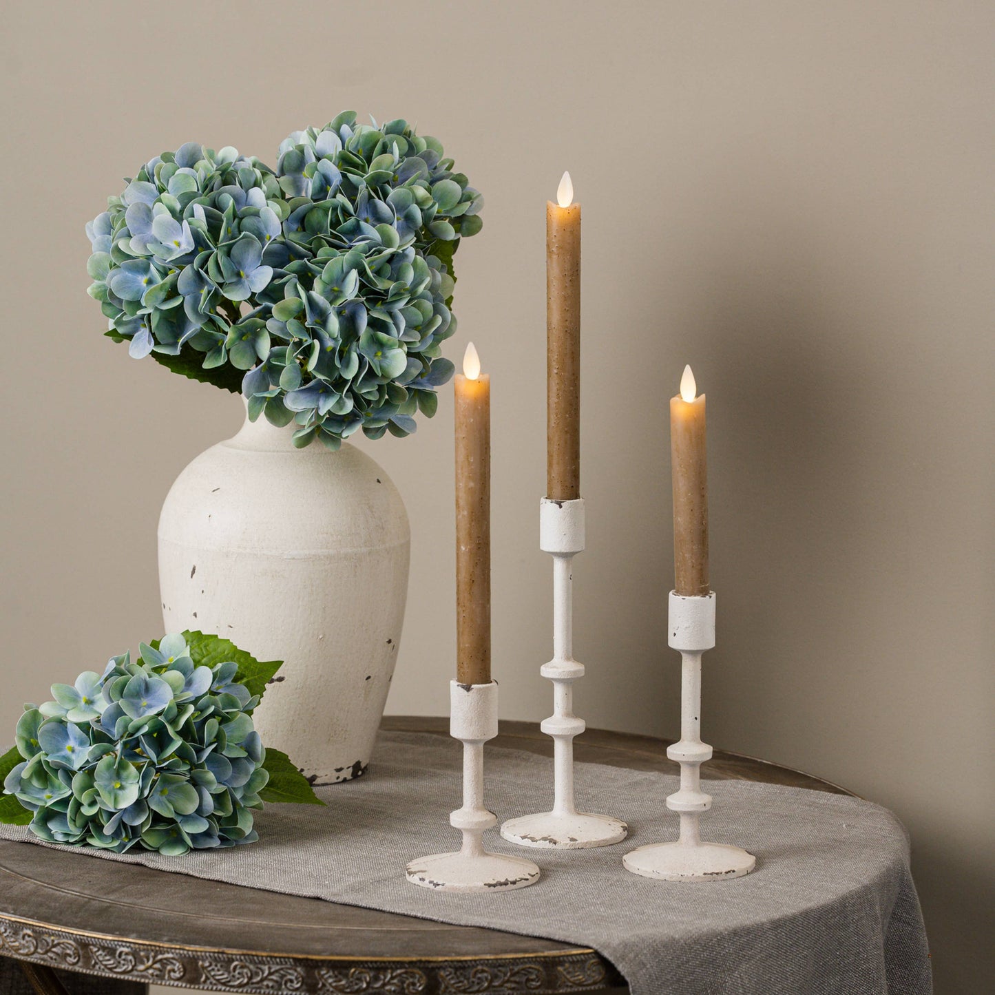 Aged White Taper Candle Holder - 3 Sizes
