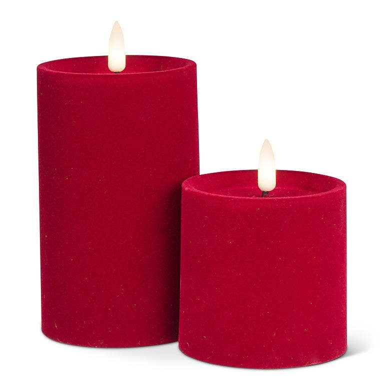 Red Velvet LED Pillar Candle - 2 Sizes