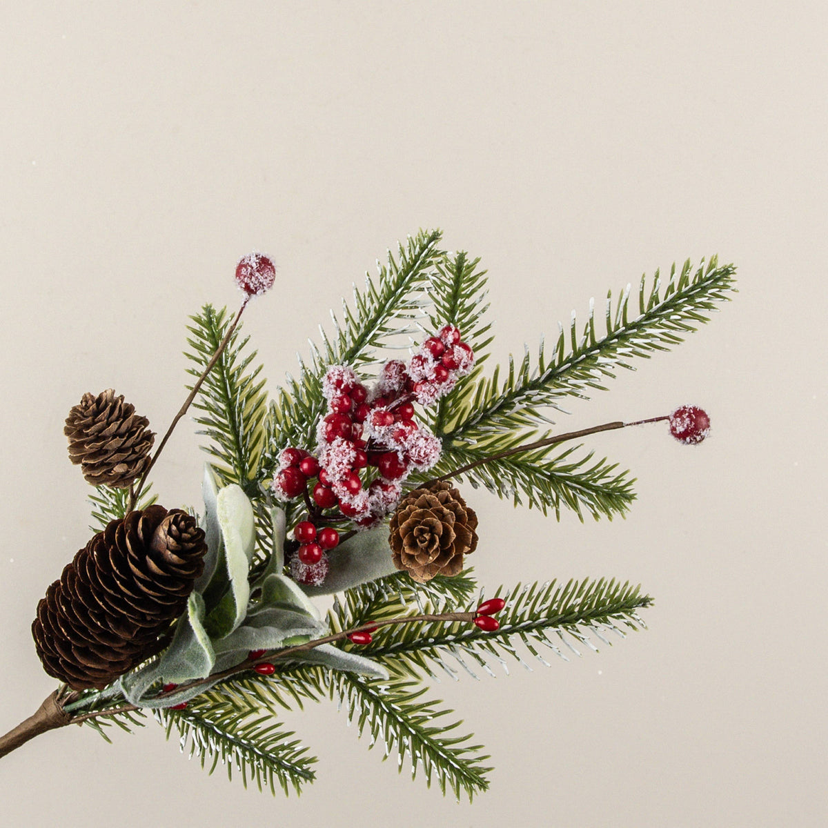 Pine, Lamb's Ear and Berry Faux Floral Pick - 2 Sizes