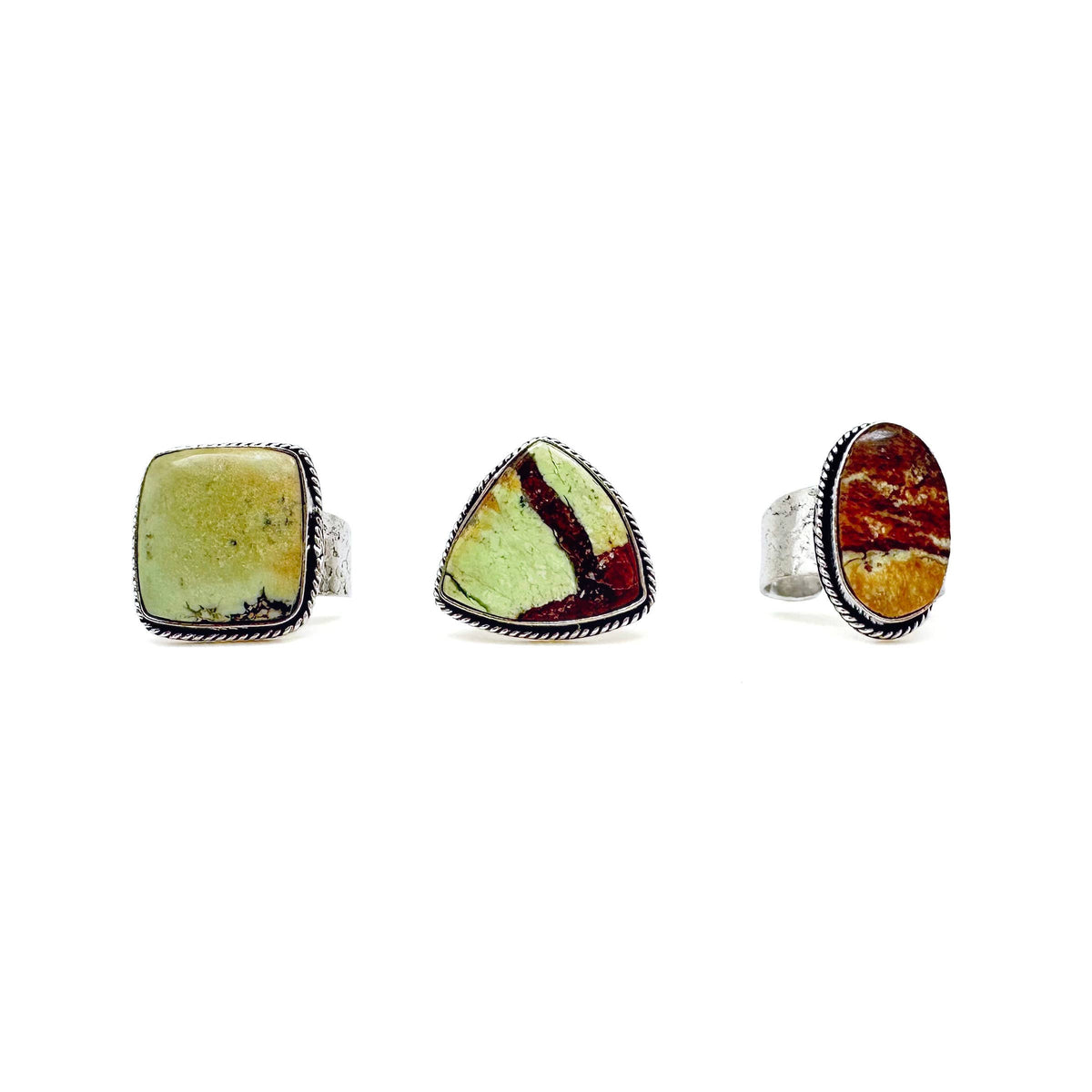 Handcrafted Kashi Semiprecious Stone Ring -Lemon Chrysoprase
