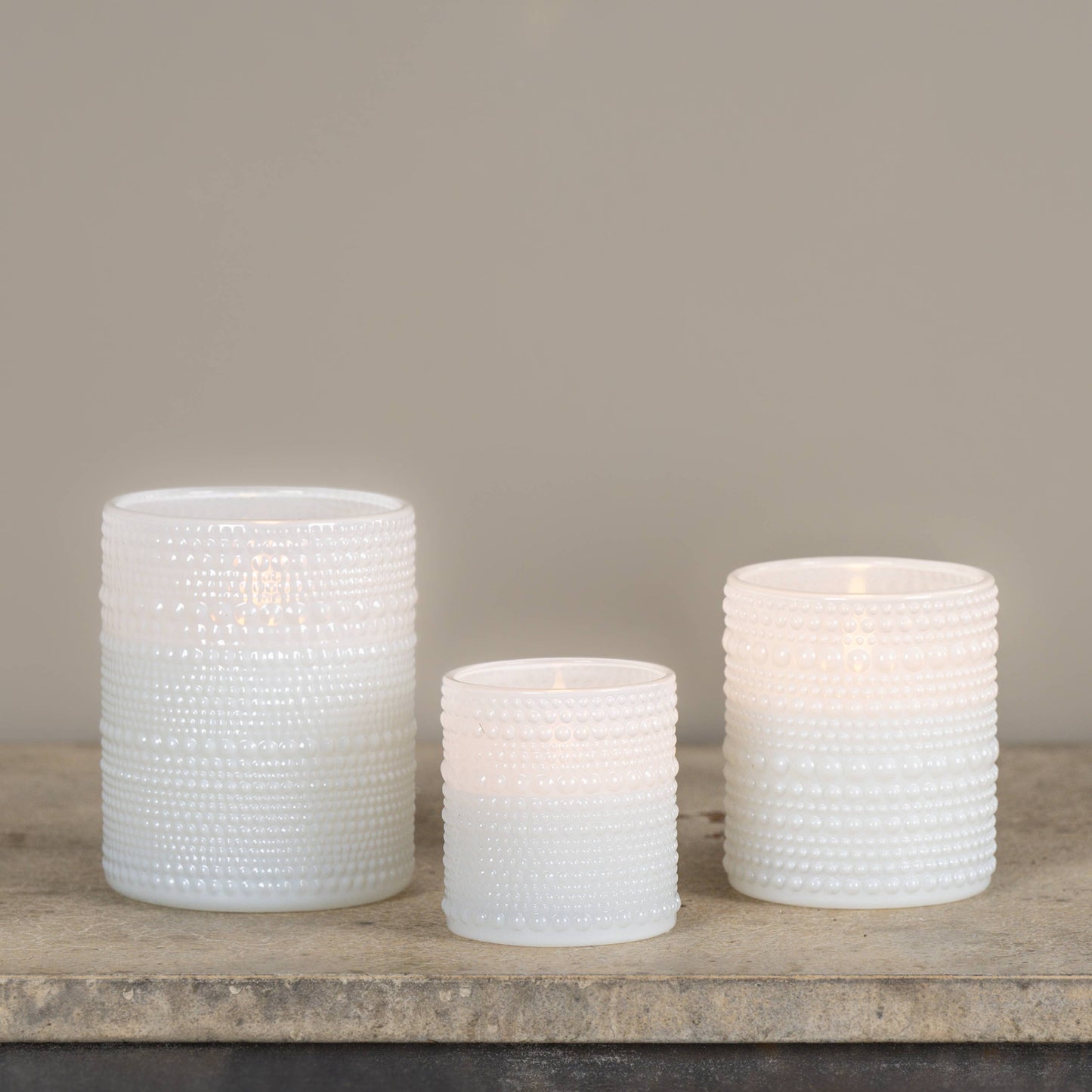 White Dotted Glass Flameless LED Candle - 2 Sizes