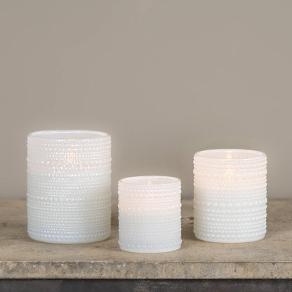White Dotted Glass Flameless LED Candle - 2 Sizes