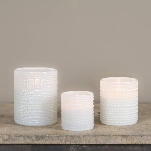 White Dotted Glass Flameless LED Candle - 2 Sizes