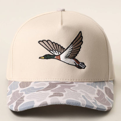 Flying Mallard Duck Embroidered Camo Brim Hat