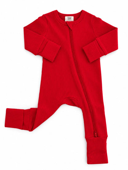 Red / Ribbed 2-Way Zip Romper - Infant