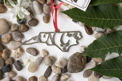North Carolina Pewter Ornament - NC & Holly