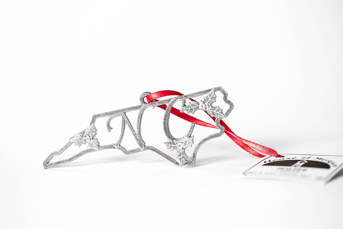 North Carolina Pewter Ornament - NC & Holly