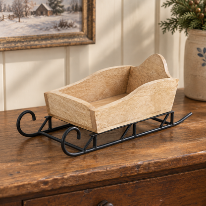 Natural Wood Christmas Sleigh Tabletop Decor