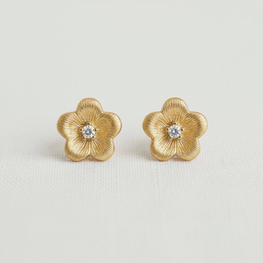 Floral Design Gemstone Stud Earrings