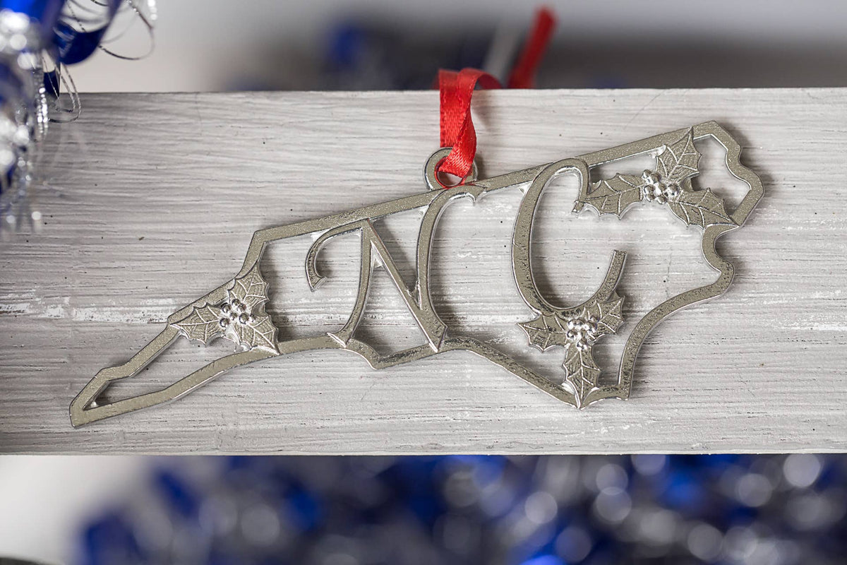 North Carolina Pewter Ornament - NC & Holly