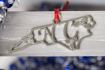 North Carolina Pewter Ornament - NC & Holly