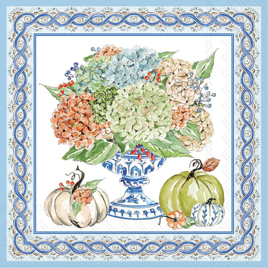 Fall Hydrangea Urn Cocktail Napkins 20 ct Pack - 5" x 5"