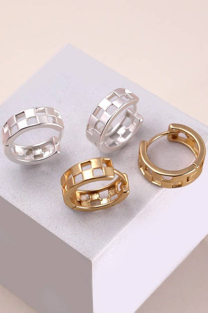 Mini Cutout Checker Hoop Huggie Earrings