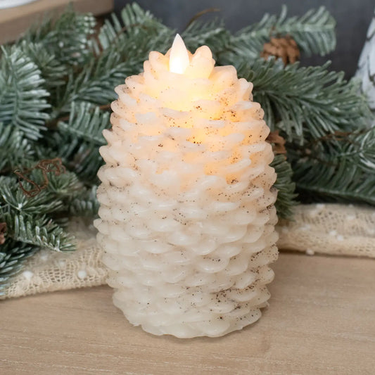 Cream Pinecone Moving Flame LED Candle