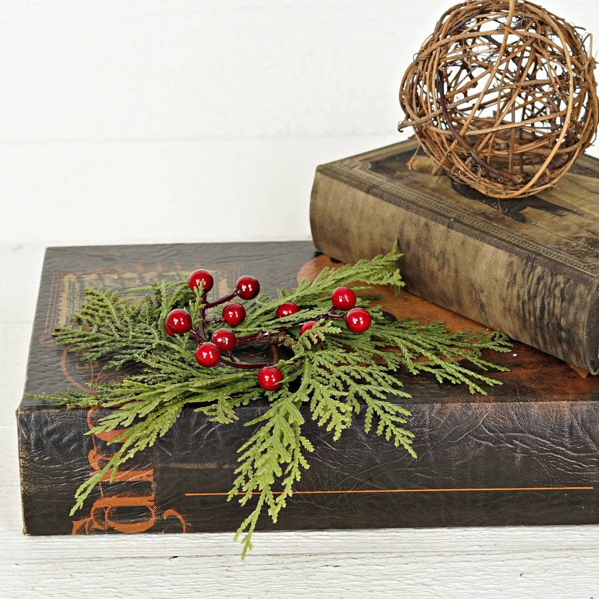 Superior Real Touch Mix Cedar with Red Berries Taper Candle Ring