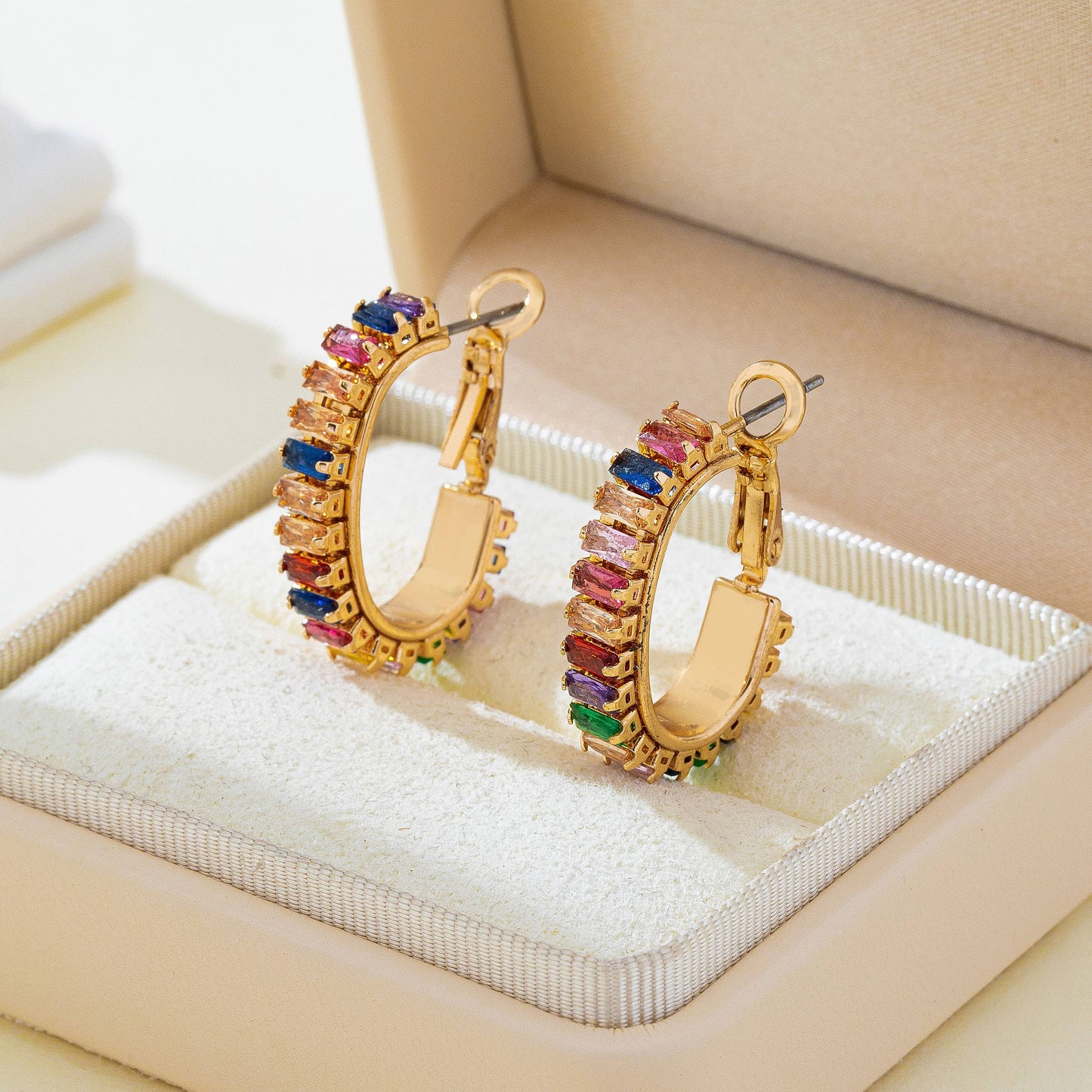 Multicolor Baguette Crystal Hoop Earrings
