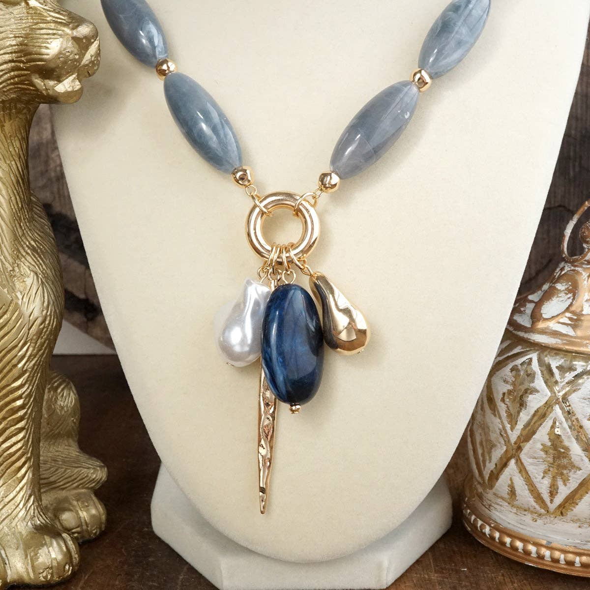 Sculpted Harmony Bold Beaded Cluster Pendant Necklace