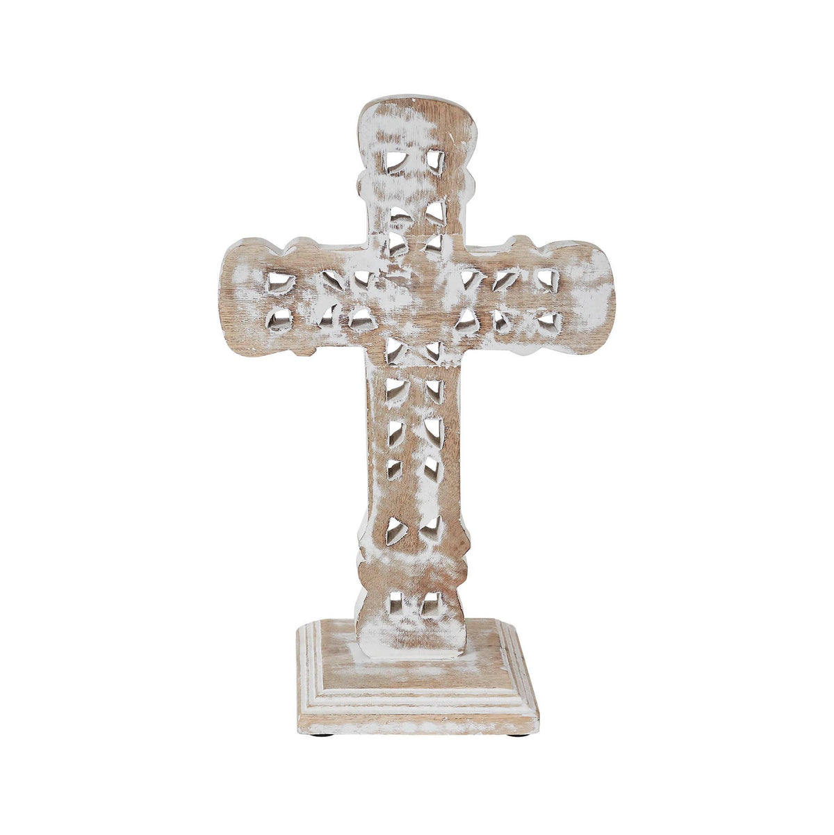 Natural Distressed White Wooden Cross w/ Rosette