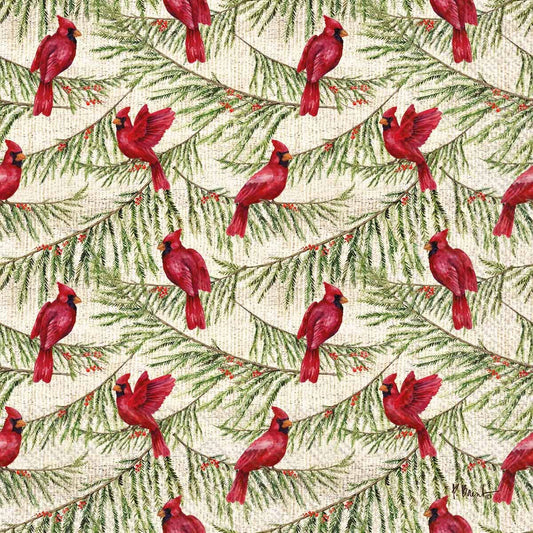 Cardinal Pines on Cream Christmas Cocktail Napkins Pack of 20