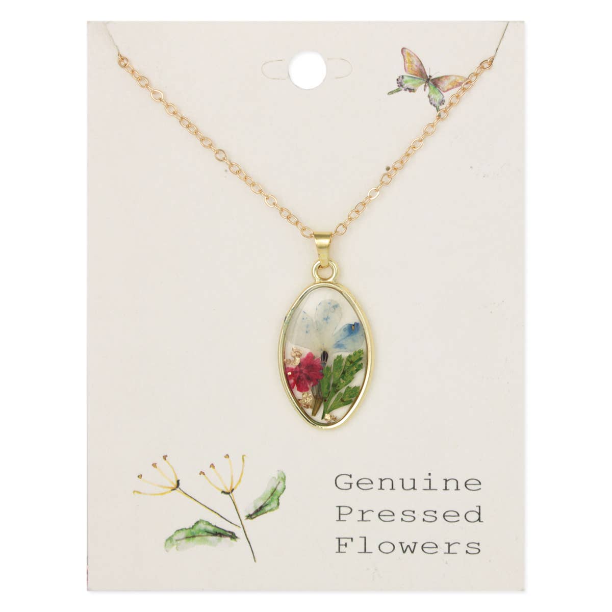 Dainty Bouquet Multicolor Dried Flower Gold Tone Necklace