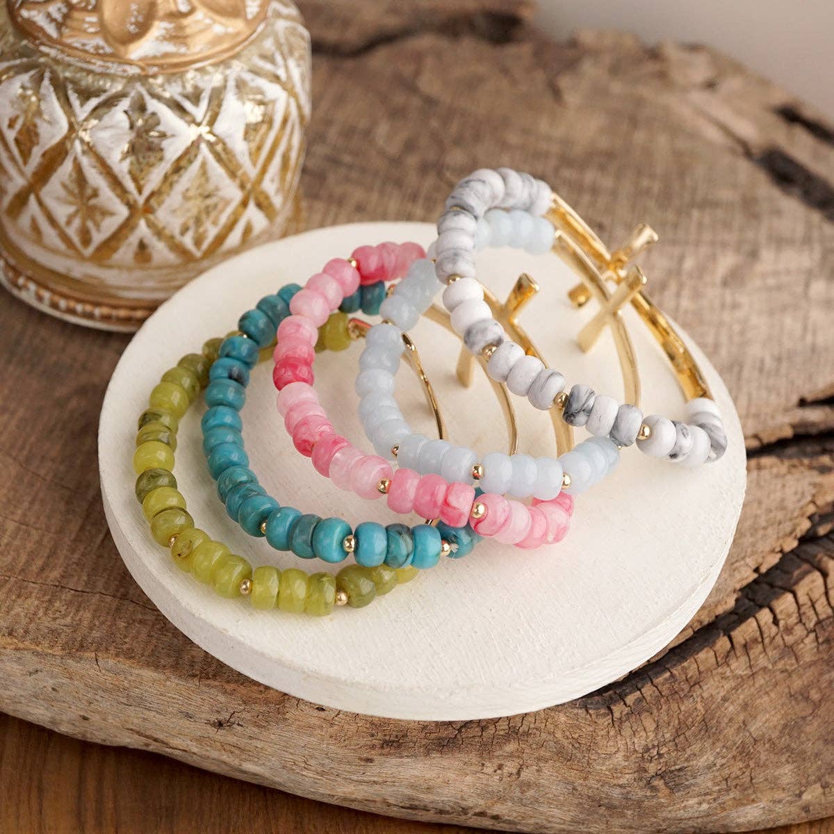 Beaded Rondelle Acrylic Cross Bracelet