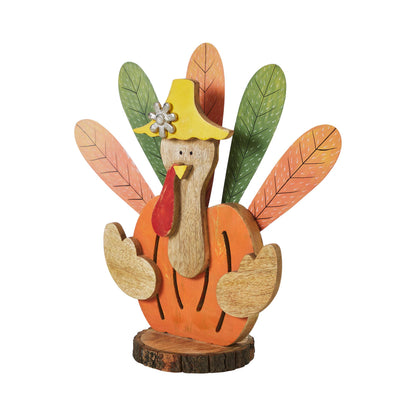 Wood Turkey Figurine 15.75" Rustic Thanksgiving Decor