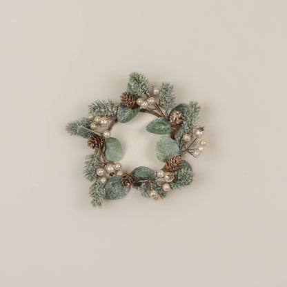 Glittered Gold Berry and Pine Candle Ring