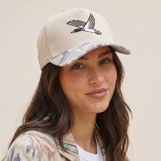 Flying Mallard Duck Embroidered Camo Brim Hat