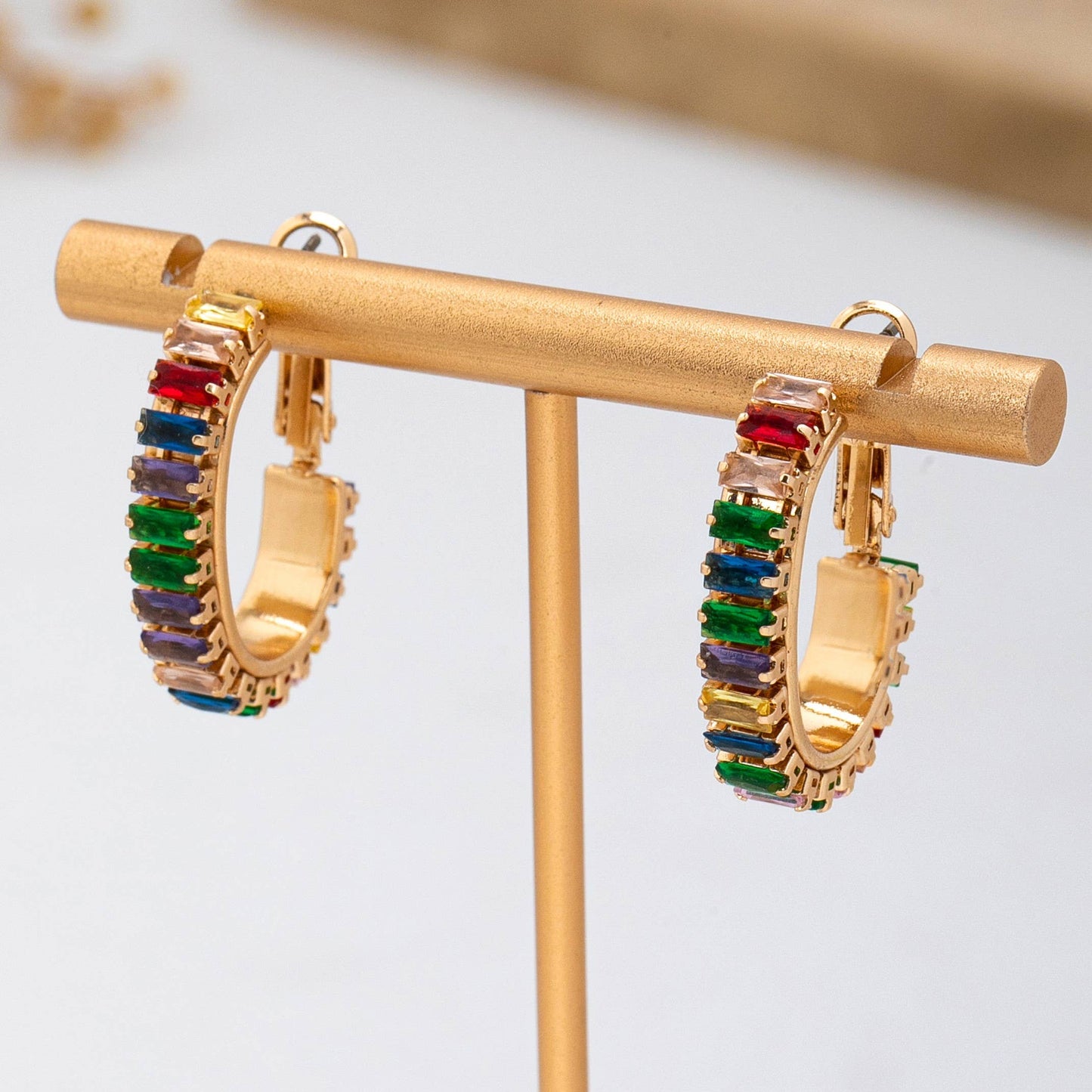 Multicolor Baguette Crystal Hoop Earrings