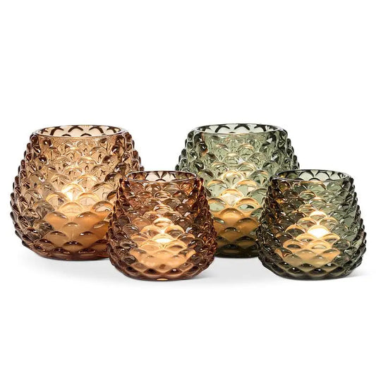 Transparent Amber or Green Candle Holder - 2 Sizes