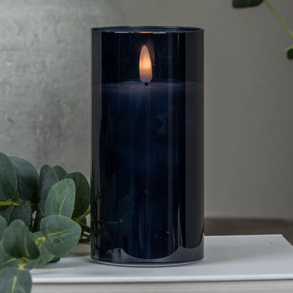 Glass 3D Flameless Pillar Candle - Navy Blue - Size Options
