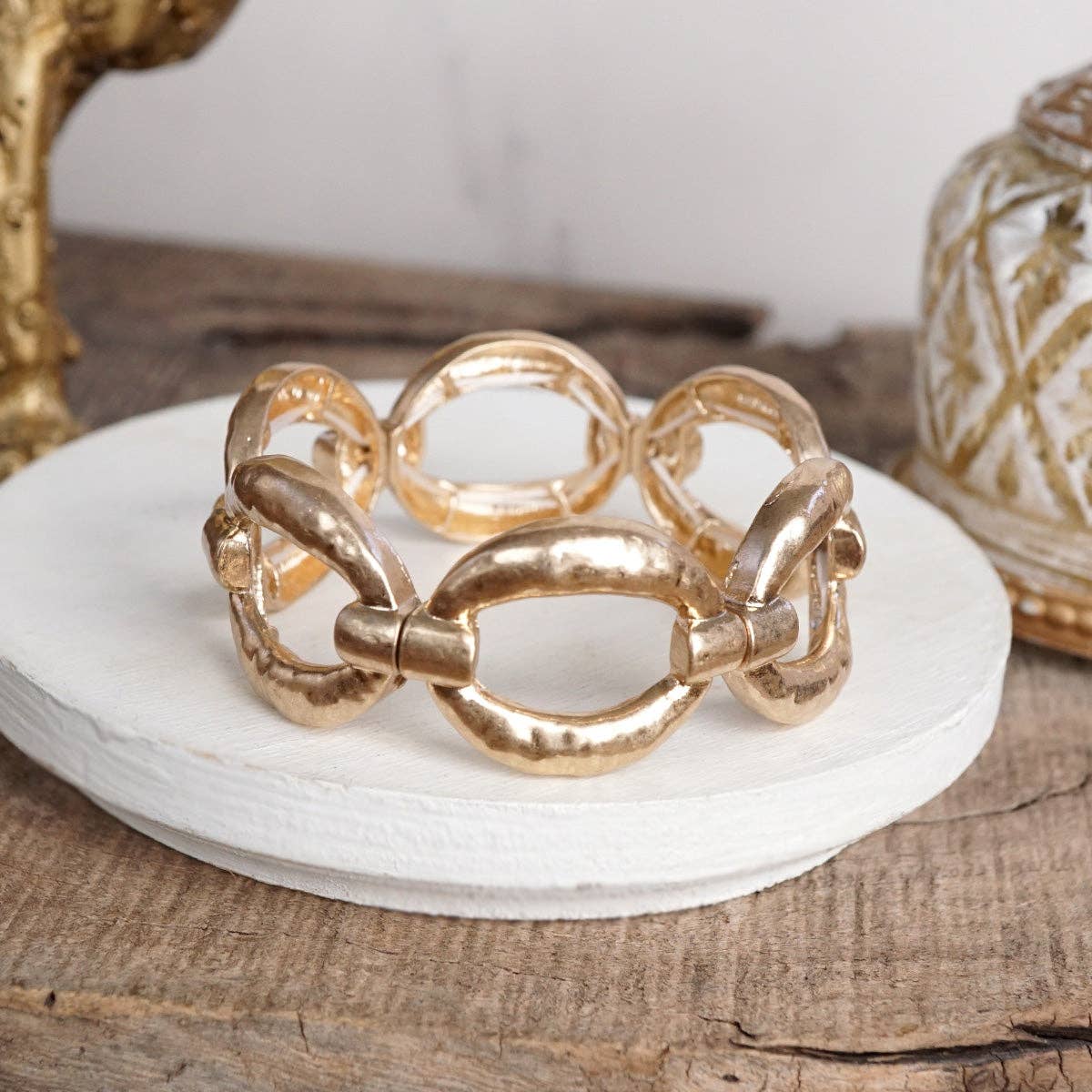 Sunlit Orbit Chunky Hammered Link Stretch Bracelet