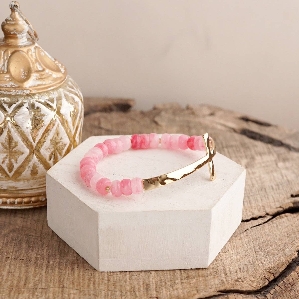 Beaded Rondelle Acrylic Cross Bracelet