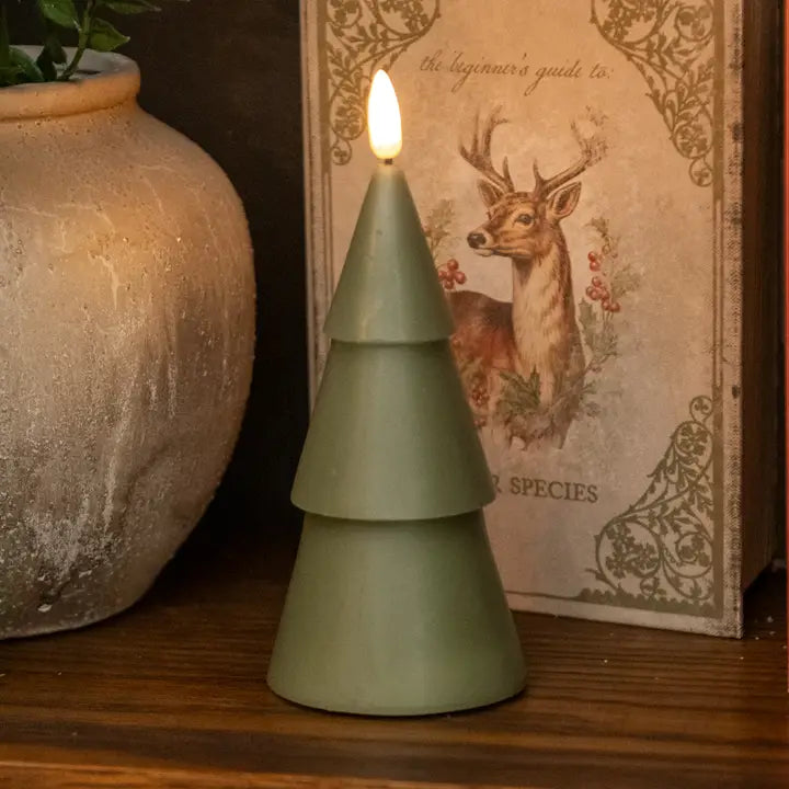 Dark Green 3D Flameless Smooth Tree Candle - 3 Sizes