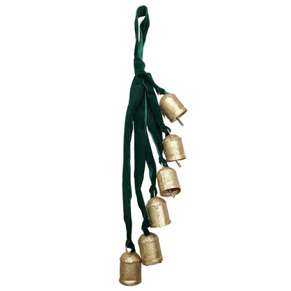 6 Gold Bells Hanging from Velvet Ribbon - Color Options