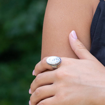 Handcrafted Kashi Semiprecious Stone Ring - Dendritic Opal