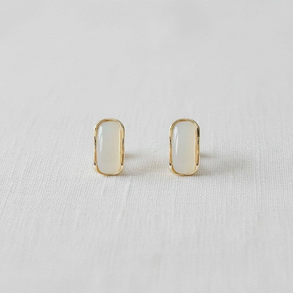 Neutral Stone Cat Eye Stud Earrings