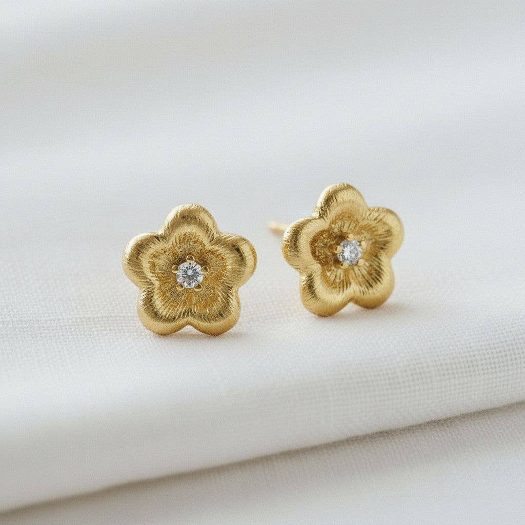 Floral Design Gemstone Stud Earrings
