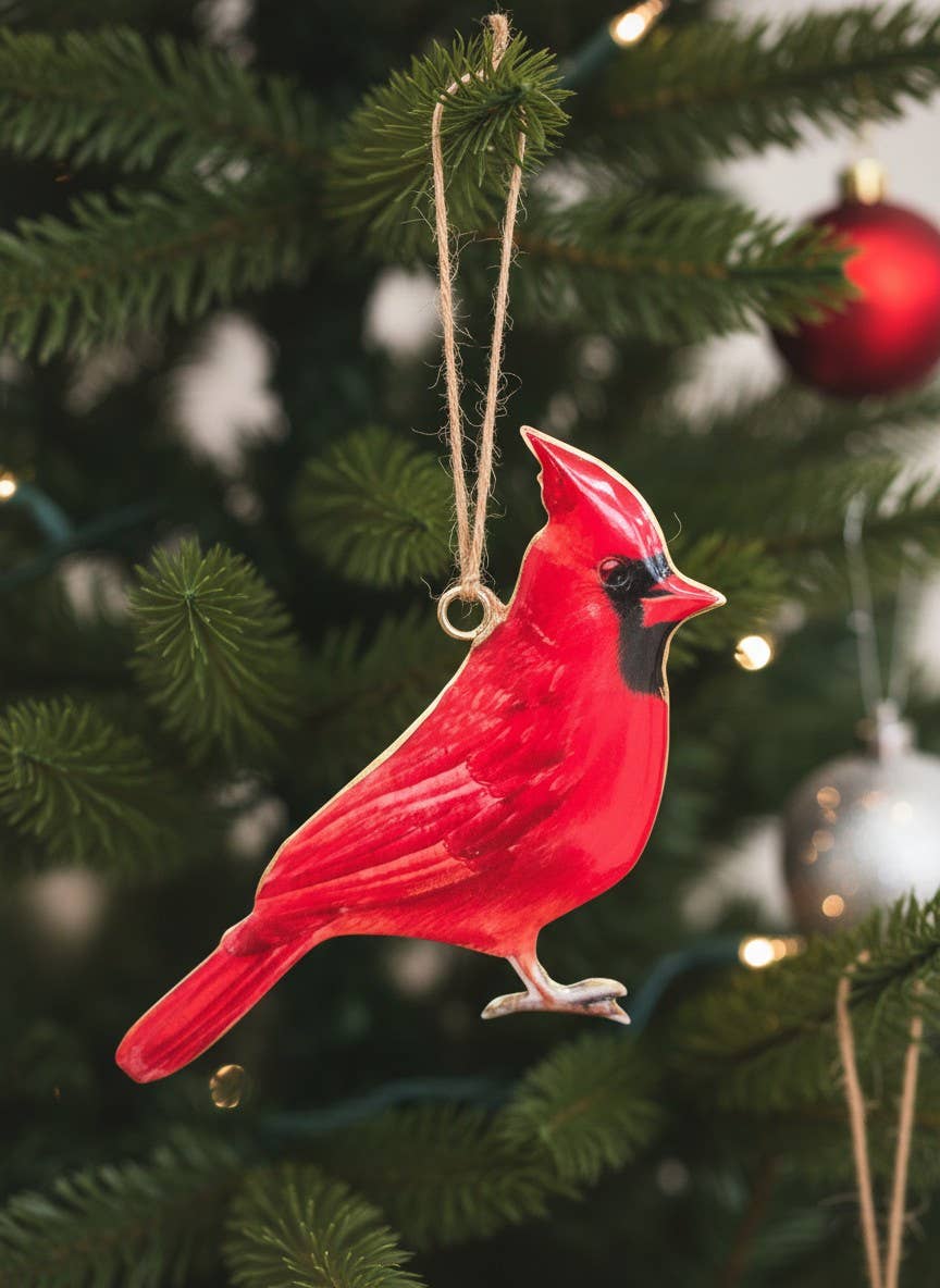 Metal Cardinal Ornament 5.5 x 4in